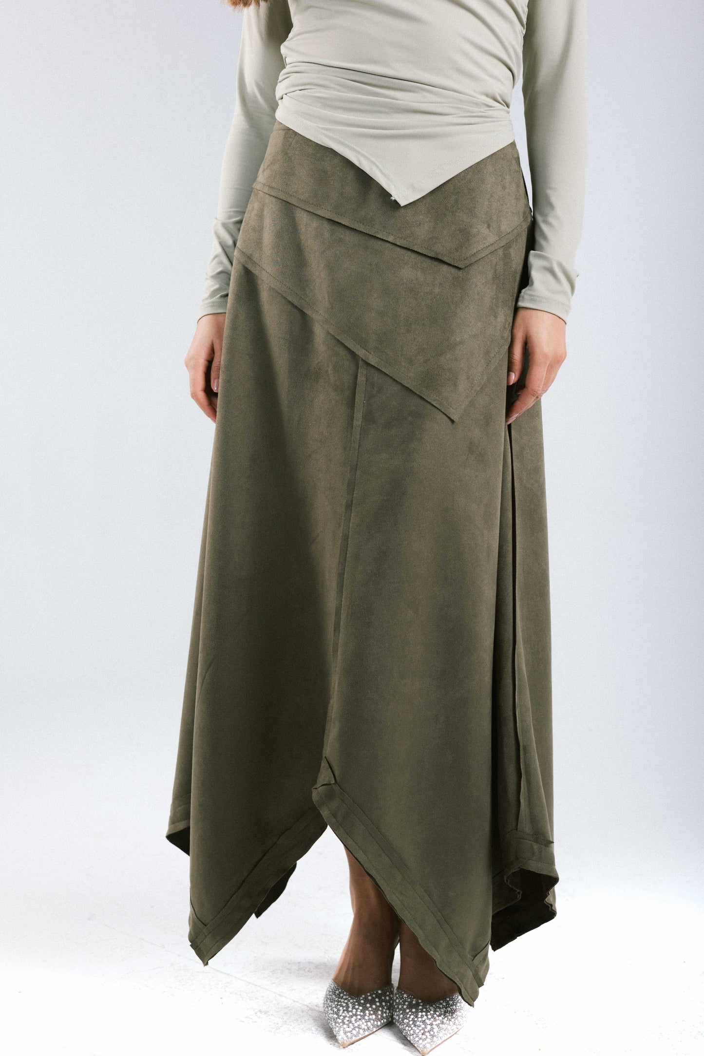 In Her Moment Suede Skirt - Olive