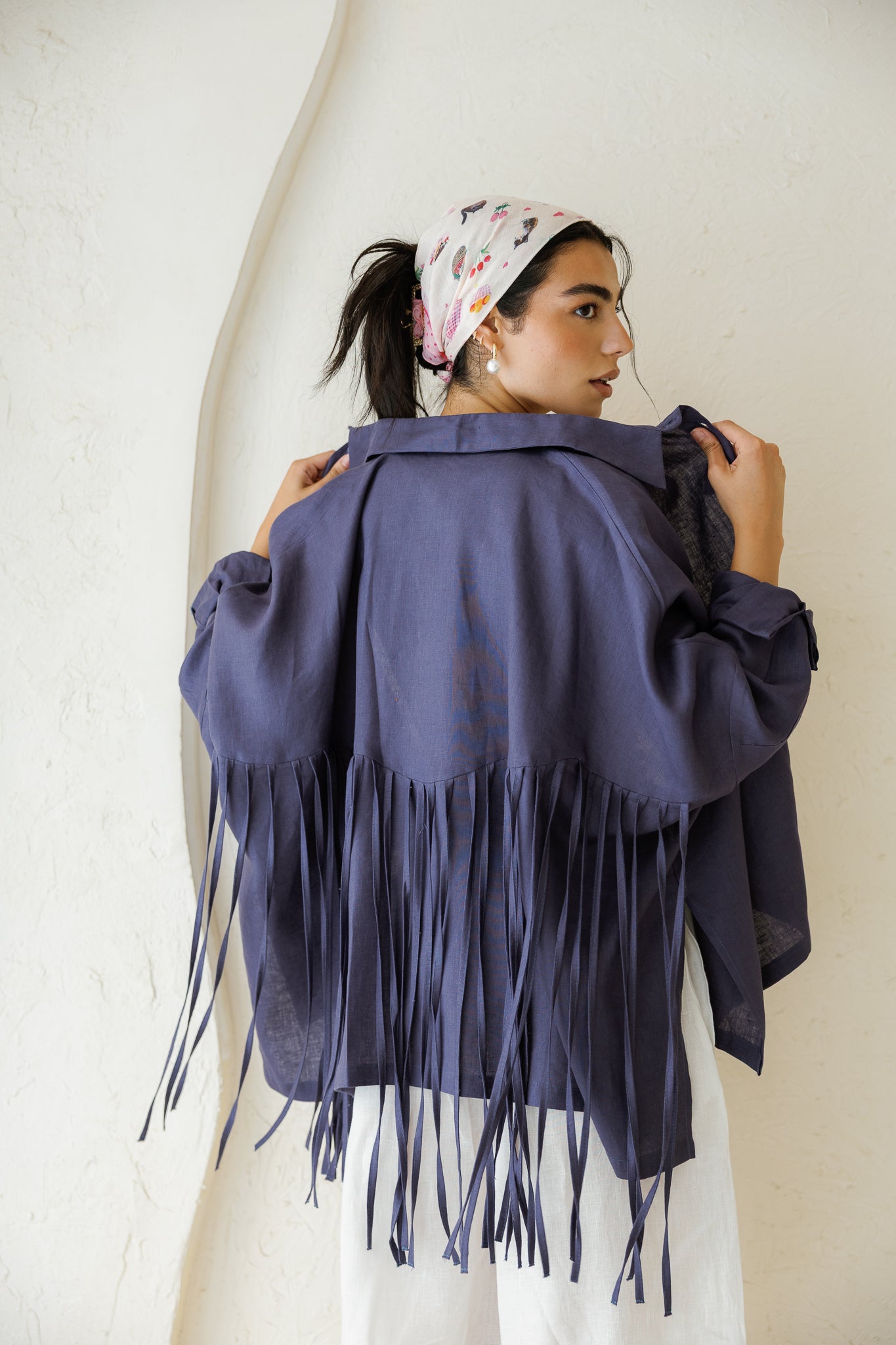 Summer Smiles Linen Top - Navy