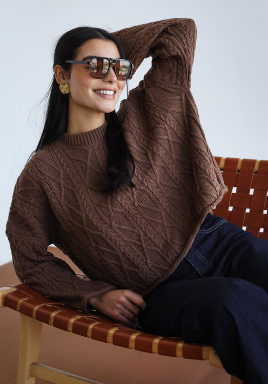 Heartwarming Cable Sweater in Brown
