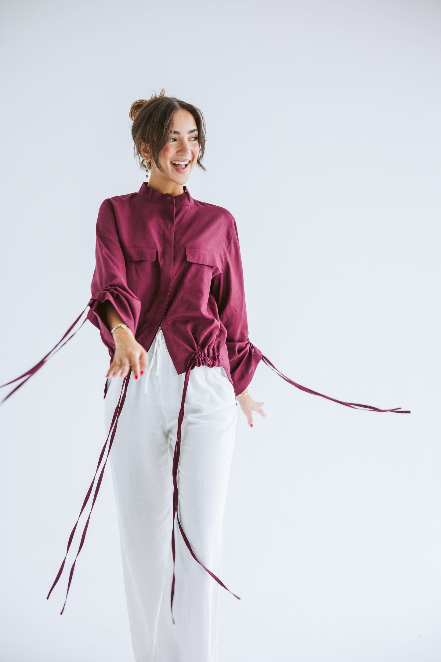 Pretty Fringes Linen Shirt - Burgundy