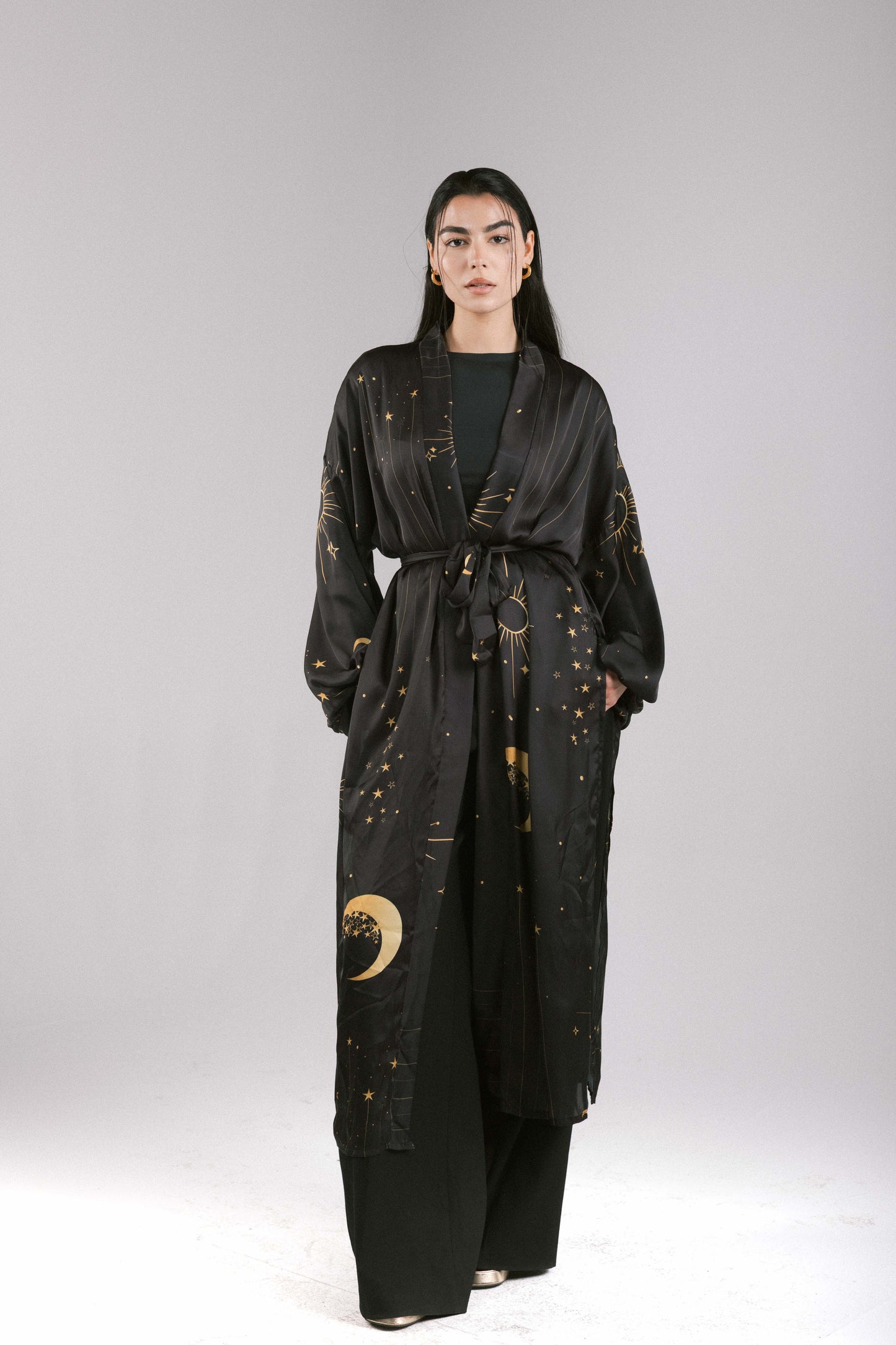 All Stars Satin Kimono in Black
