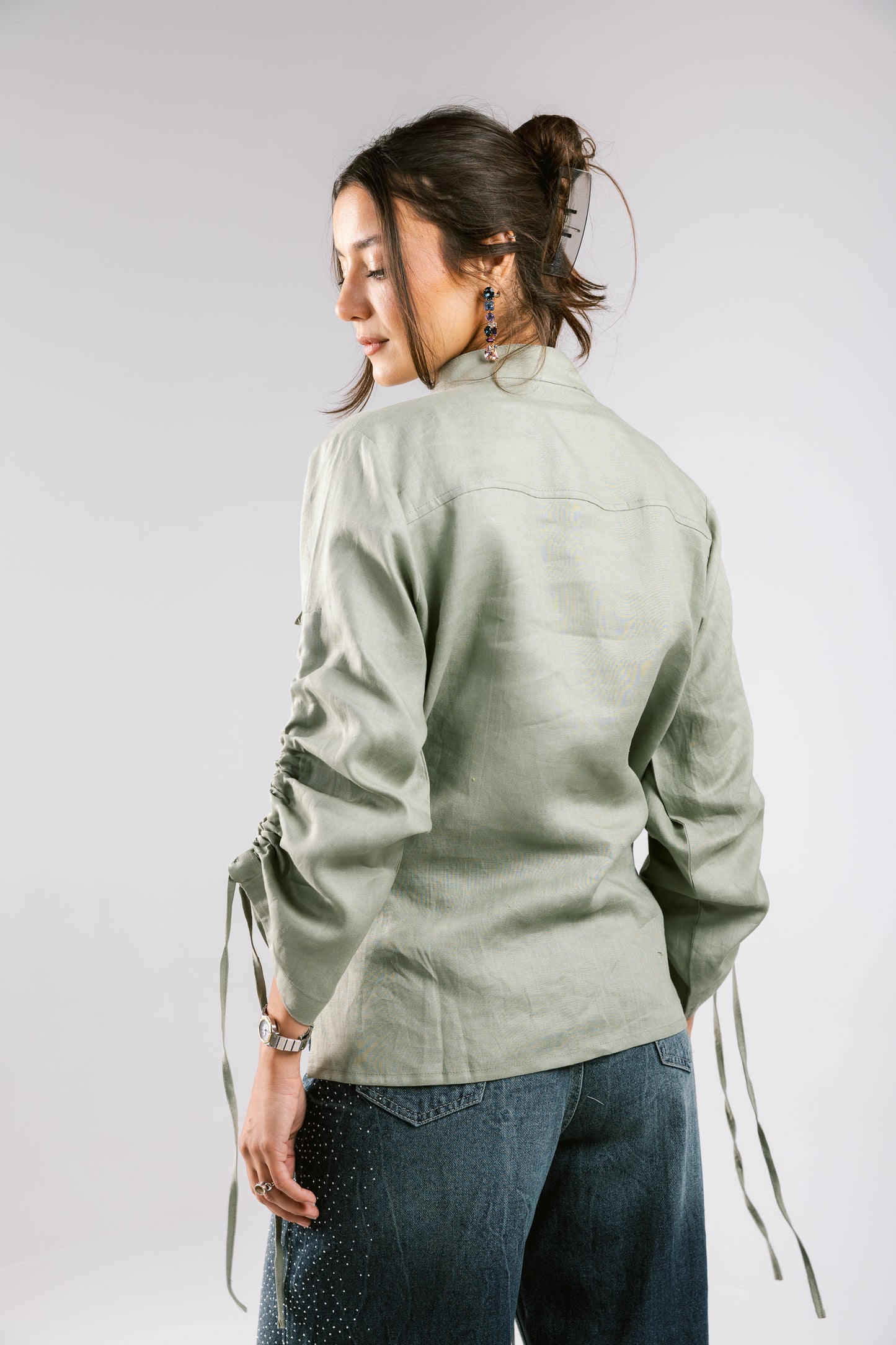 Pretty Fringes Linen Shirt - Mint