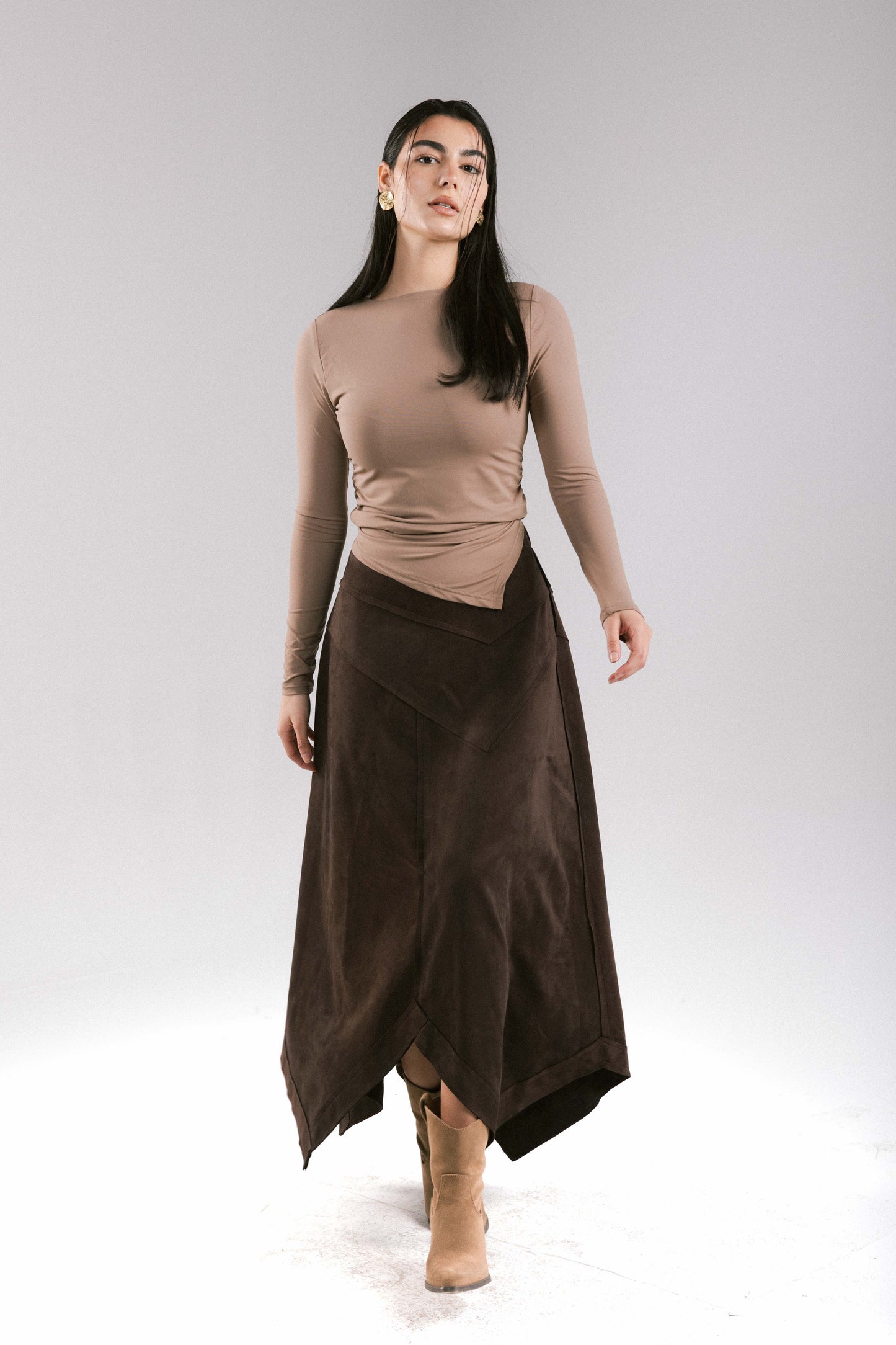 In Her Moment Suede Skirt - Brown