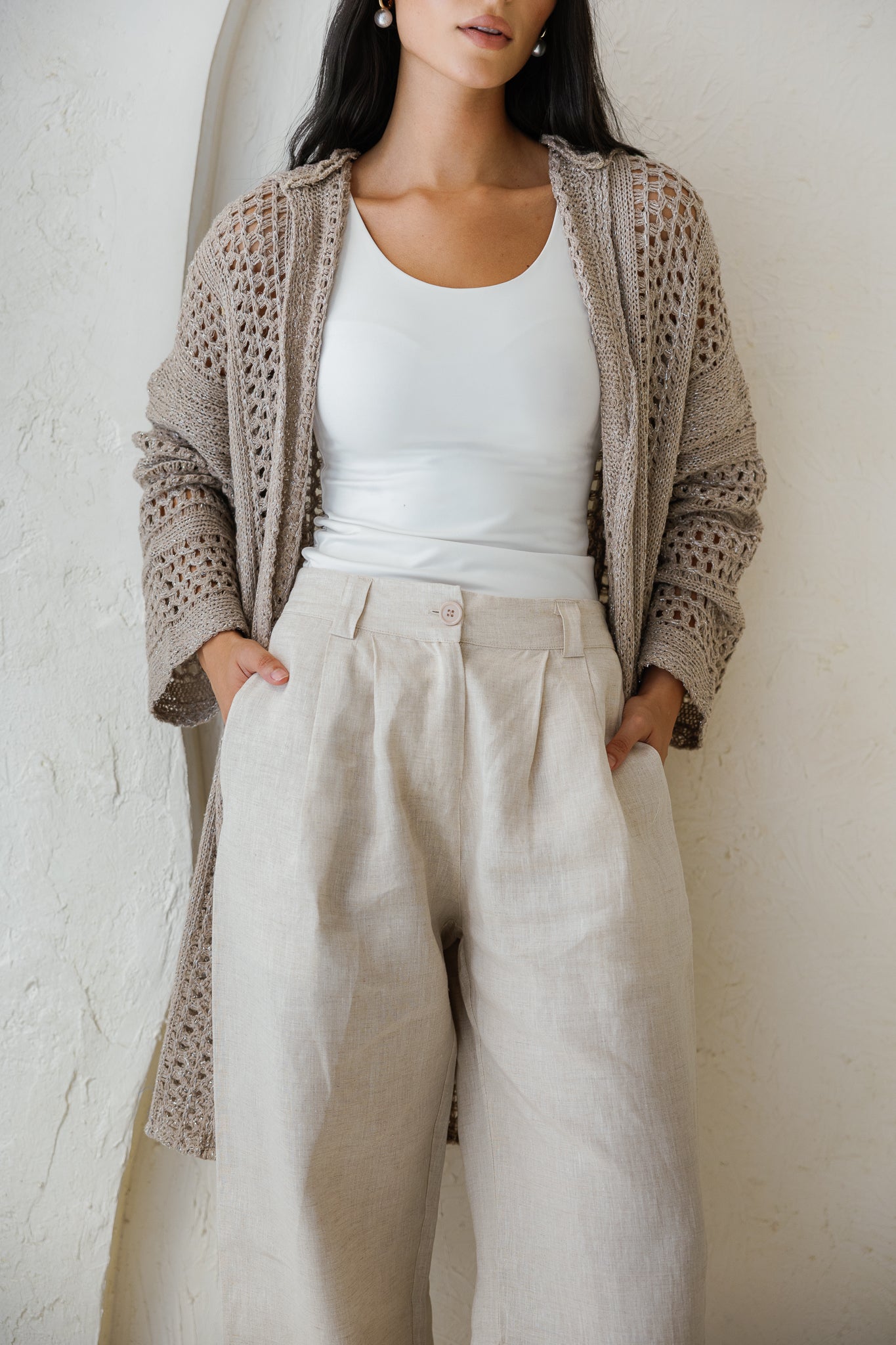 Golden Hour Crochet Cardigan - Taupe