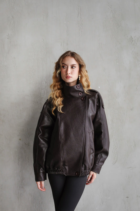 One of One Leather Biker Jacket - Brown