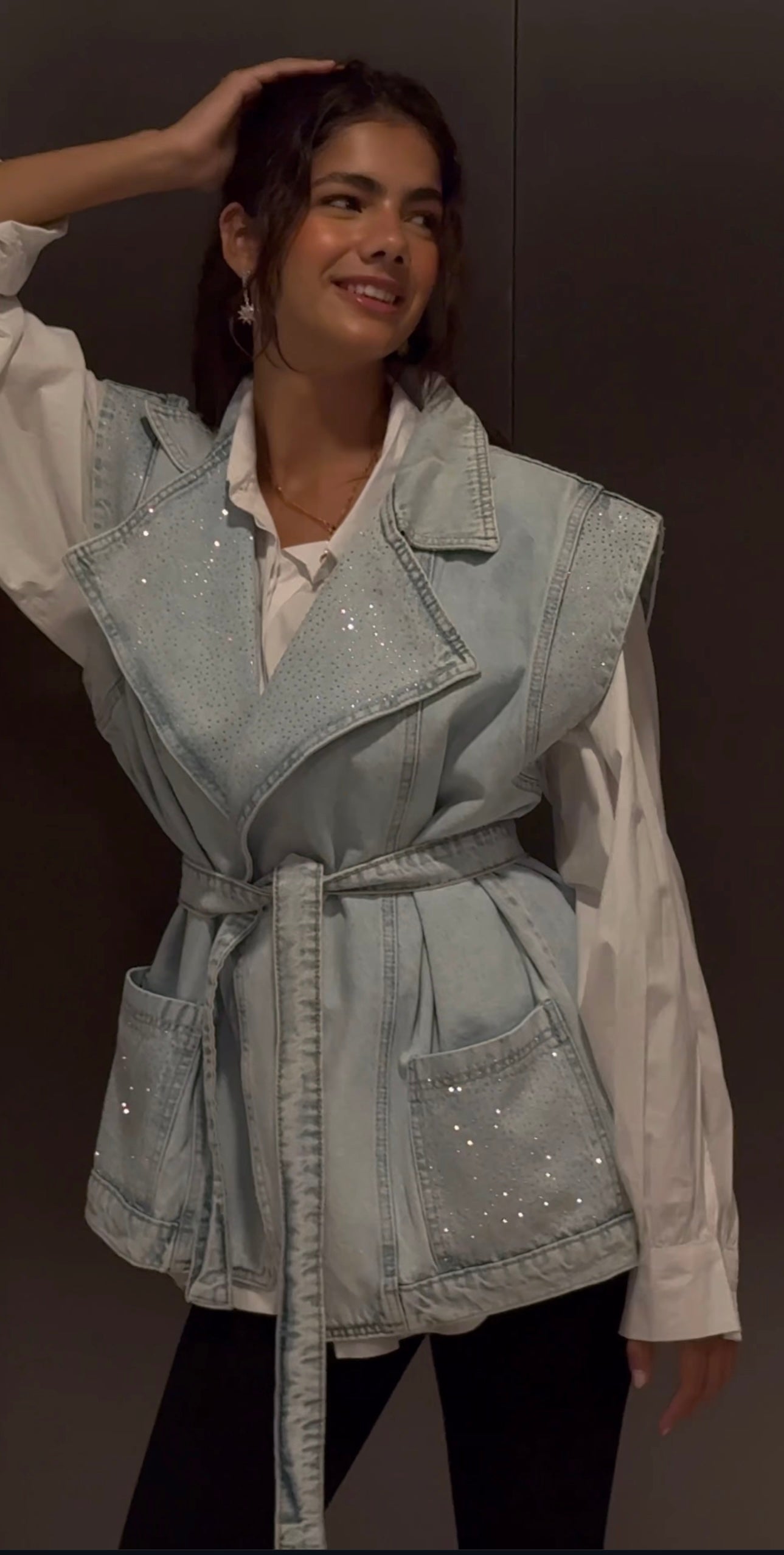 Studded Denim Vest - Blue