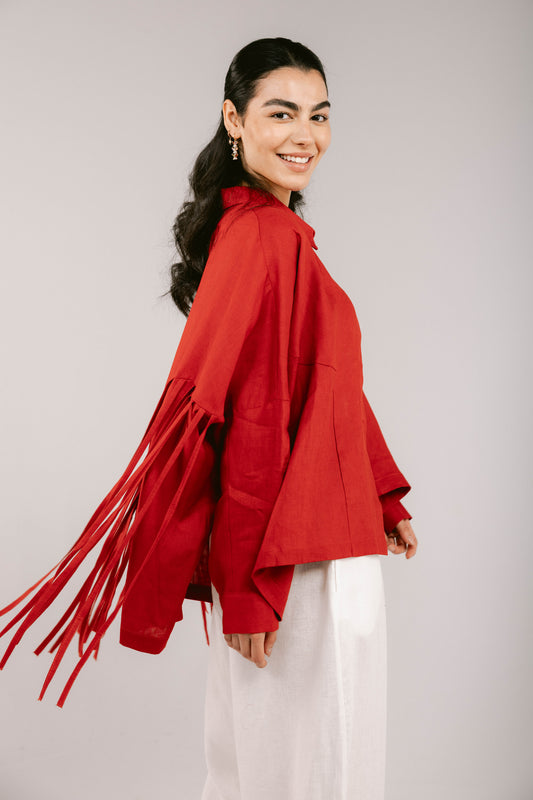 Summer Smiles Linen Top - Red