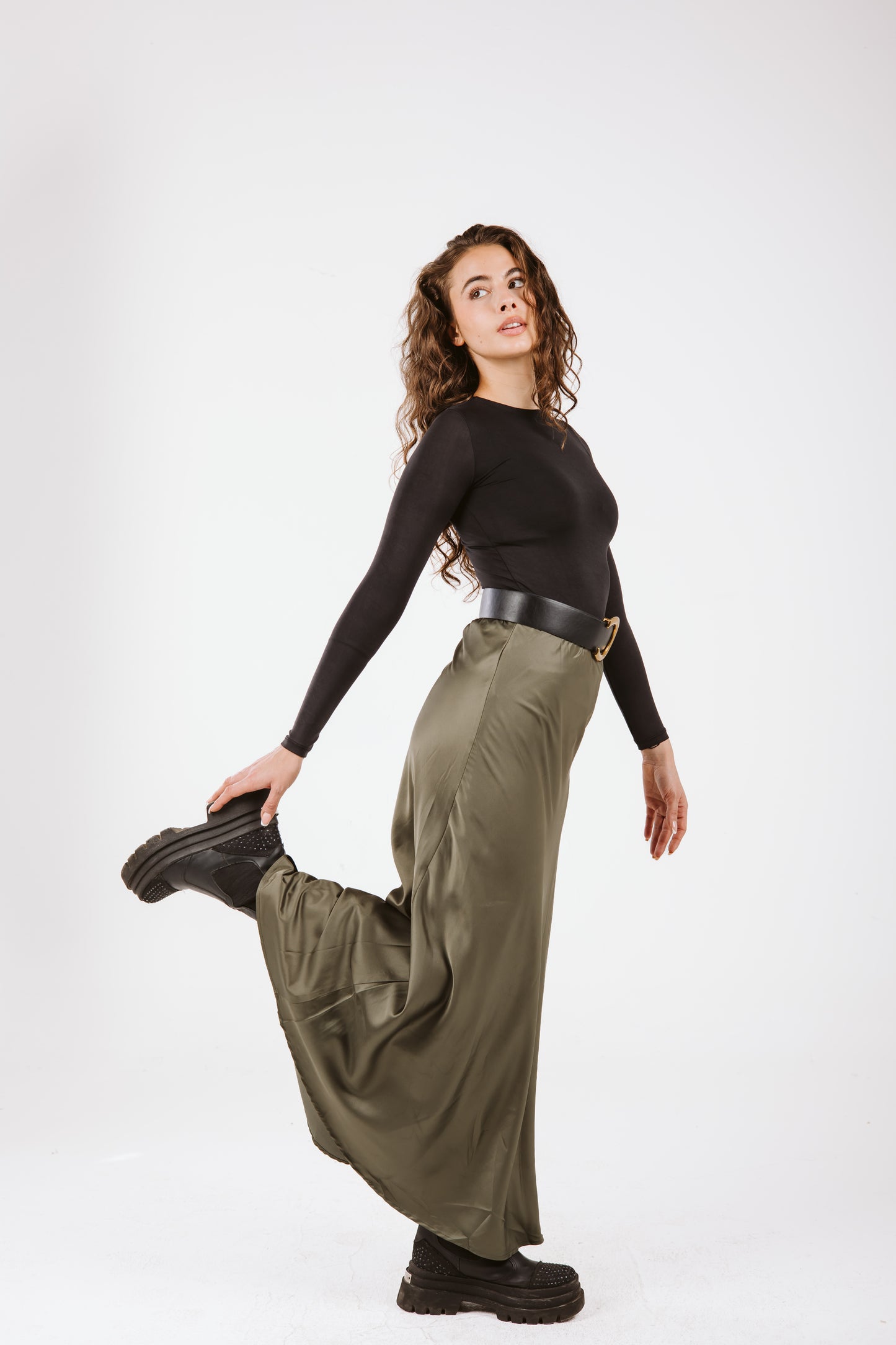 Satin Skirt in Olive