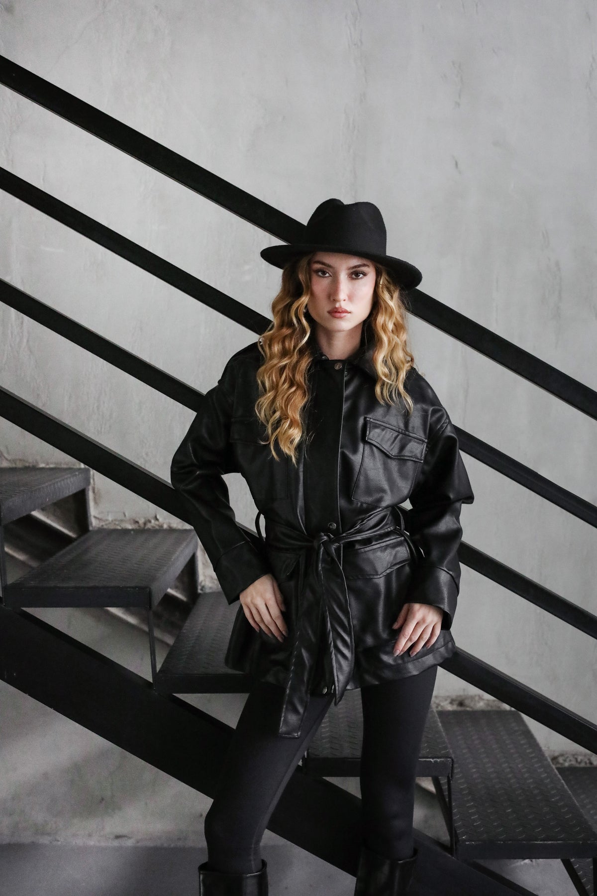 Fearless Belted Leather Jacket - Black