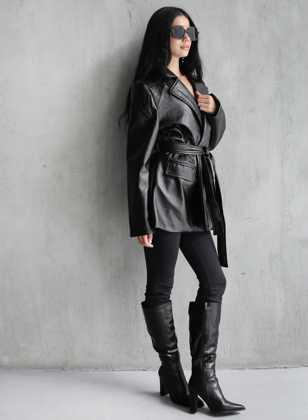 Going Places Leather Blazer (Long Version)  - Black