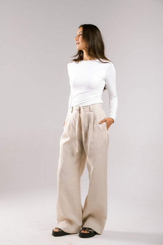 The Pleated Breeze Linen Pants - Beige