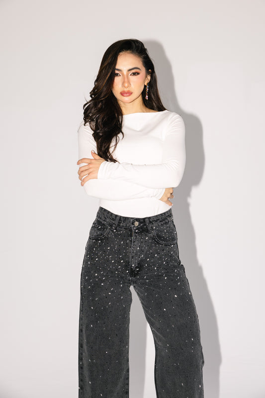 She’s The Moment Denim Pants in Washed Grey