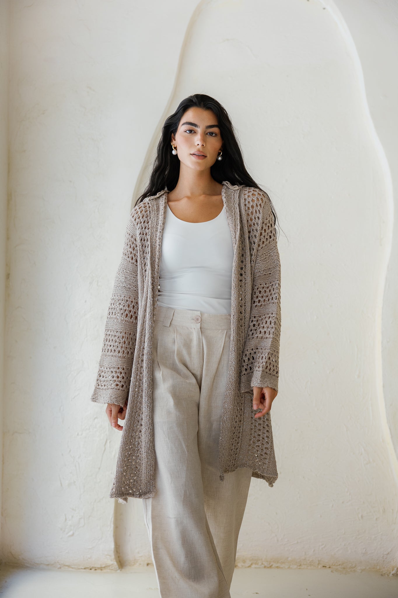 Golden Hour Crochet Cardigan - Taupe