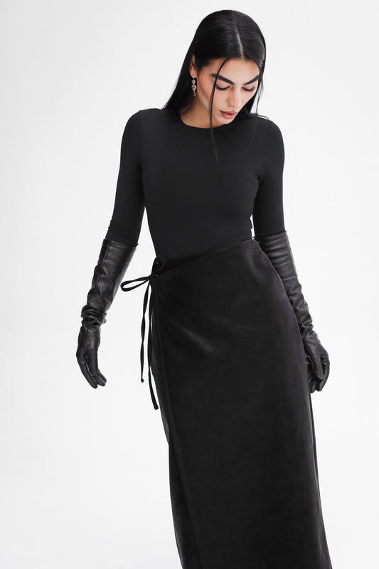 Most Wanted Leather Wrap Skirt - Black