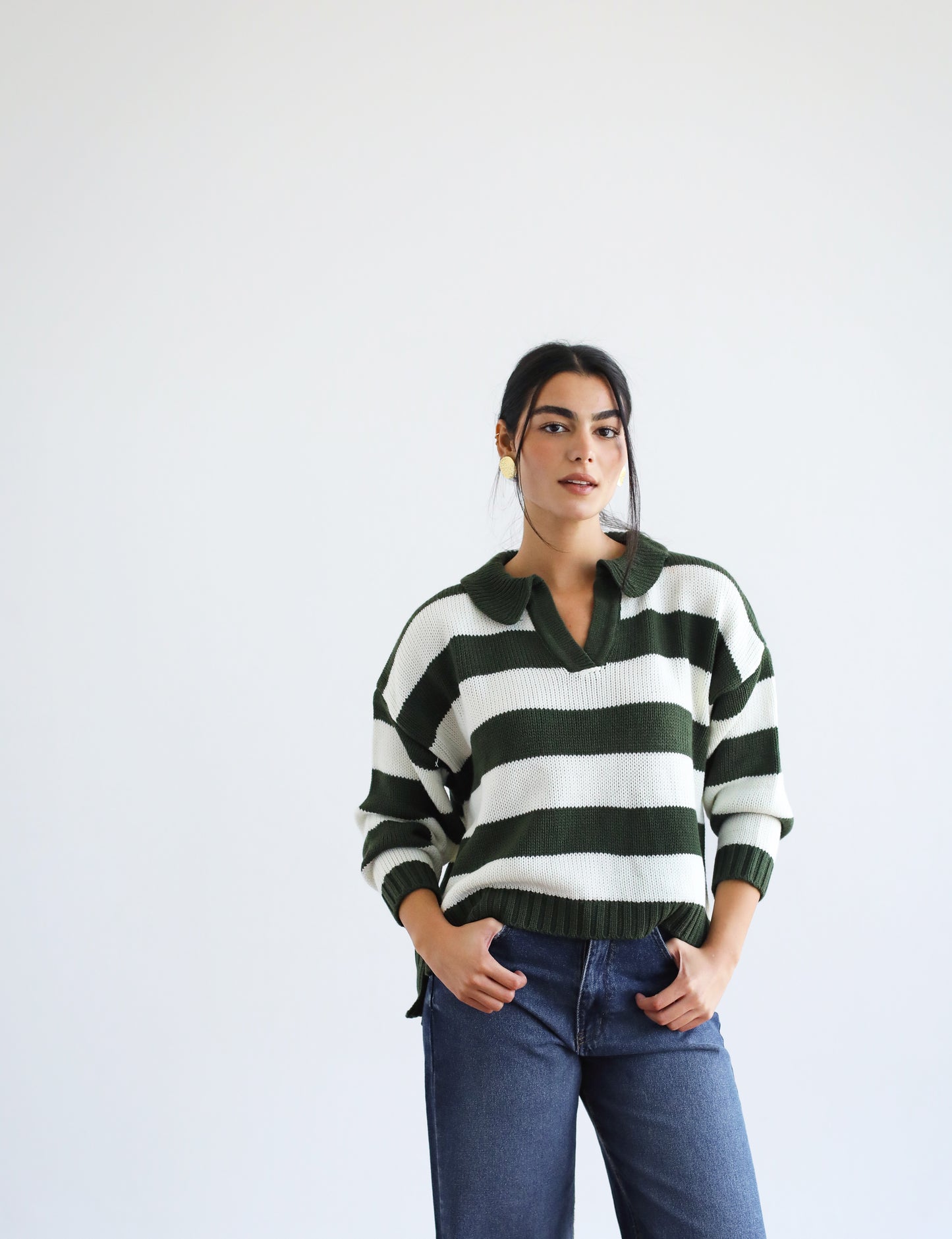 Cozy Striped Sweatshirt in Olive