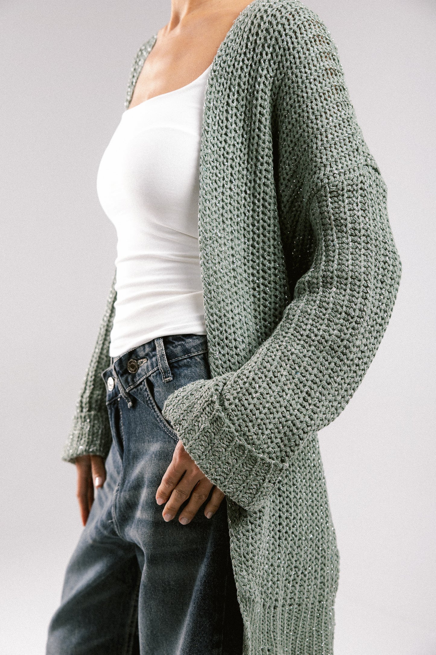 Crystal Skies Crochet Cardigan - Olive