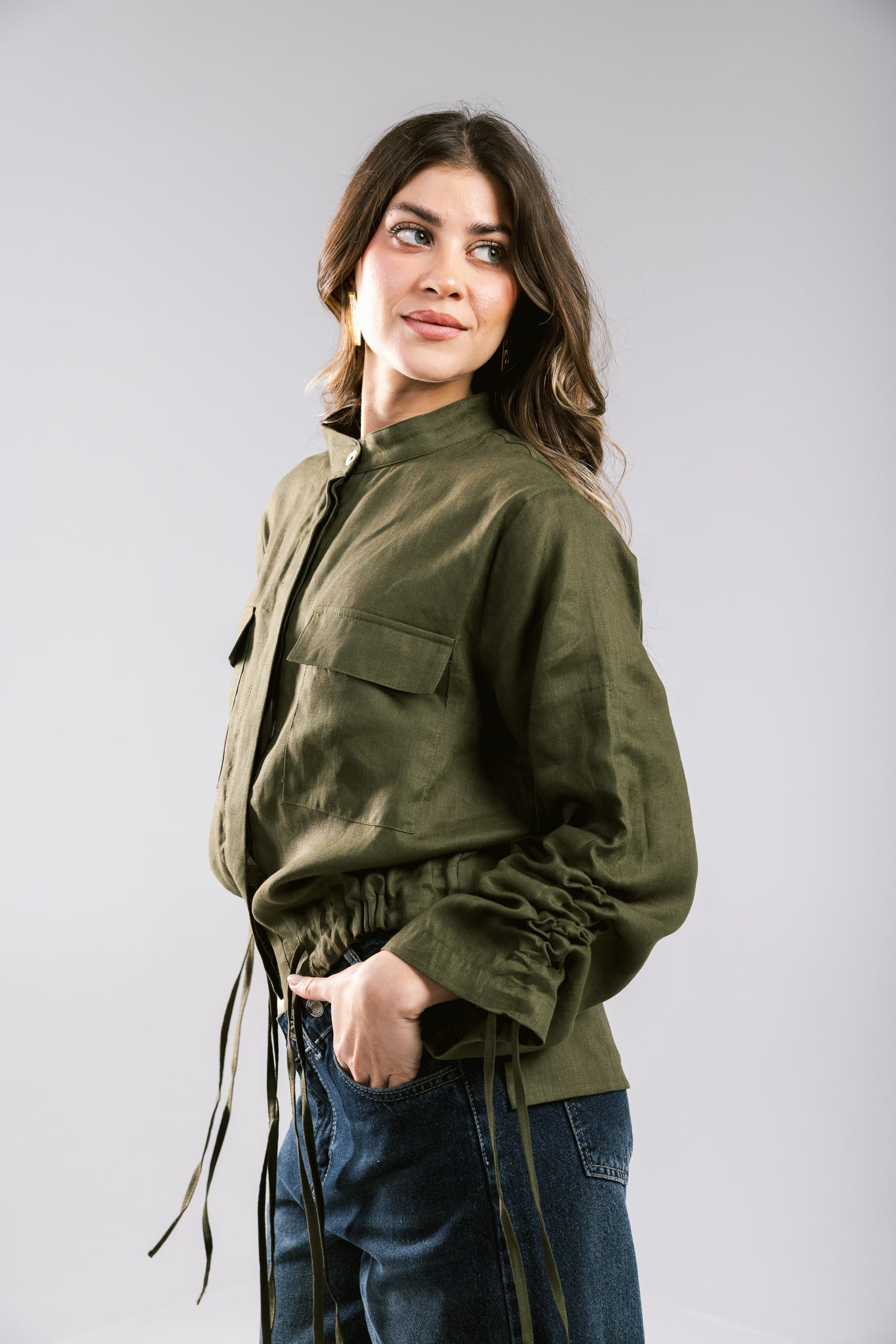 Pretty Fringes Linen Shirt - Olive