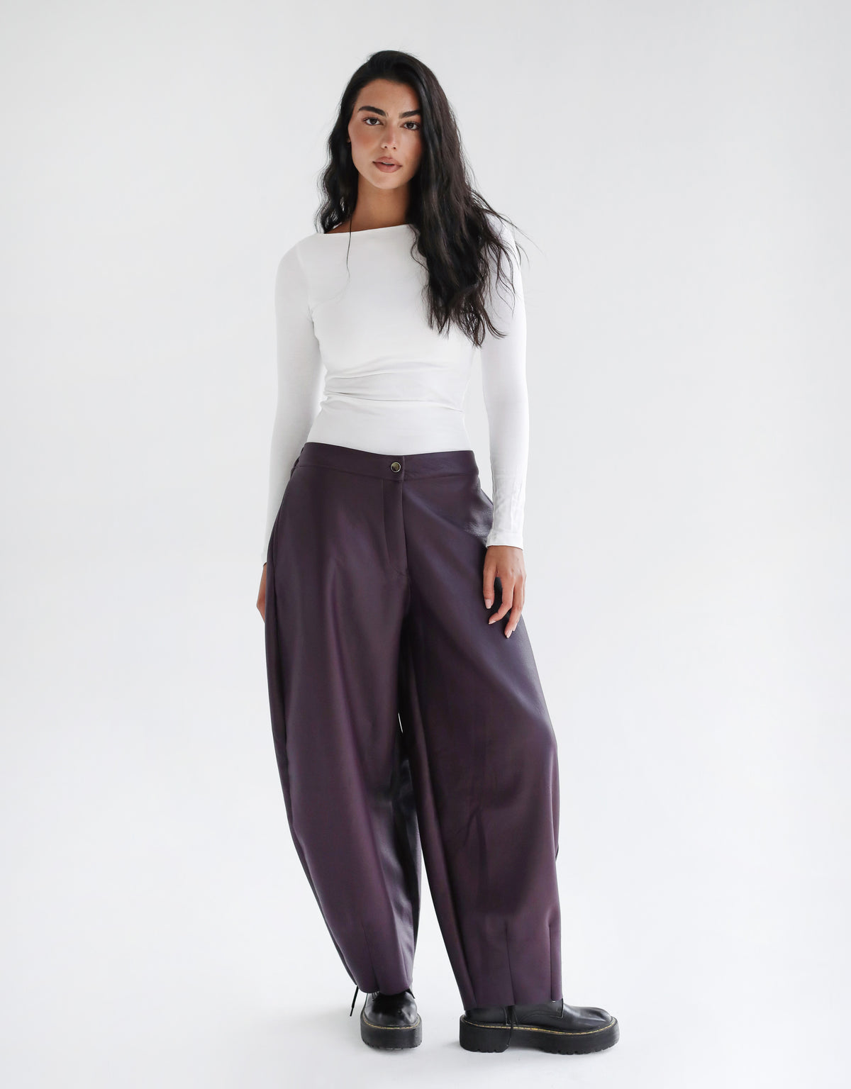Essential Balloon Leather Pants - Burgundy