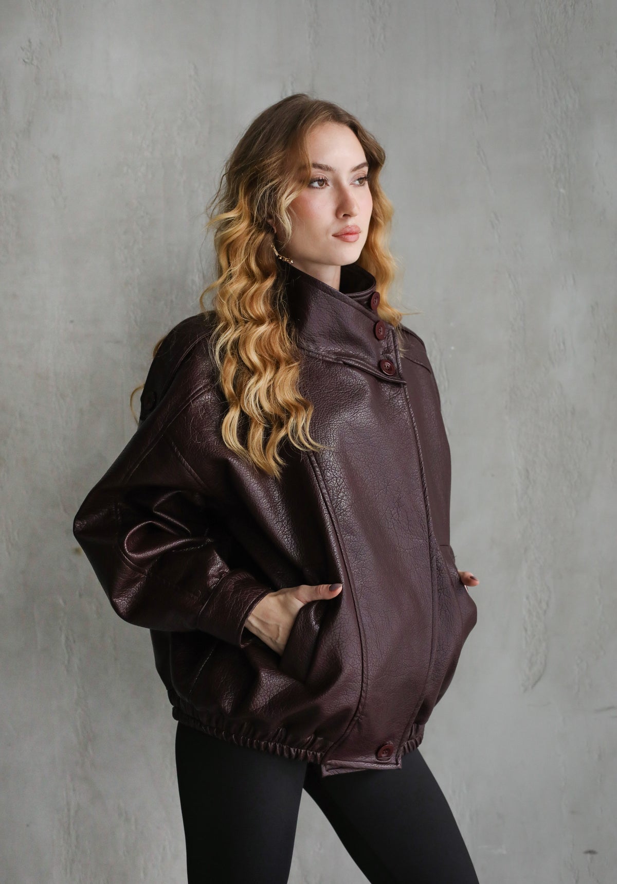 One of One Leather Biker Jacket - Burgundy