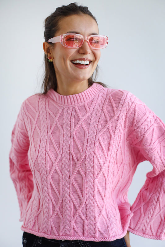 Heartwarming Cable Sweater in Pink