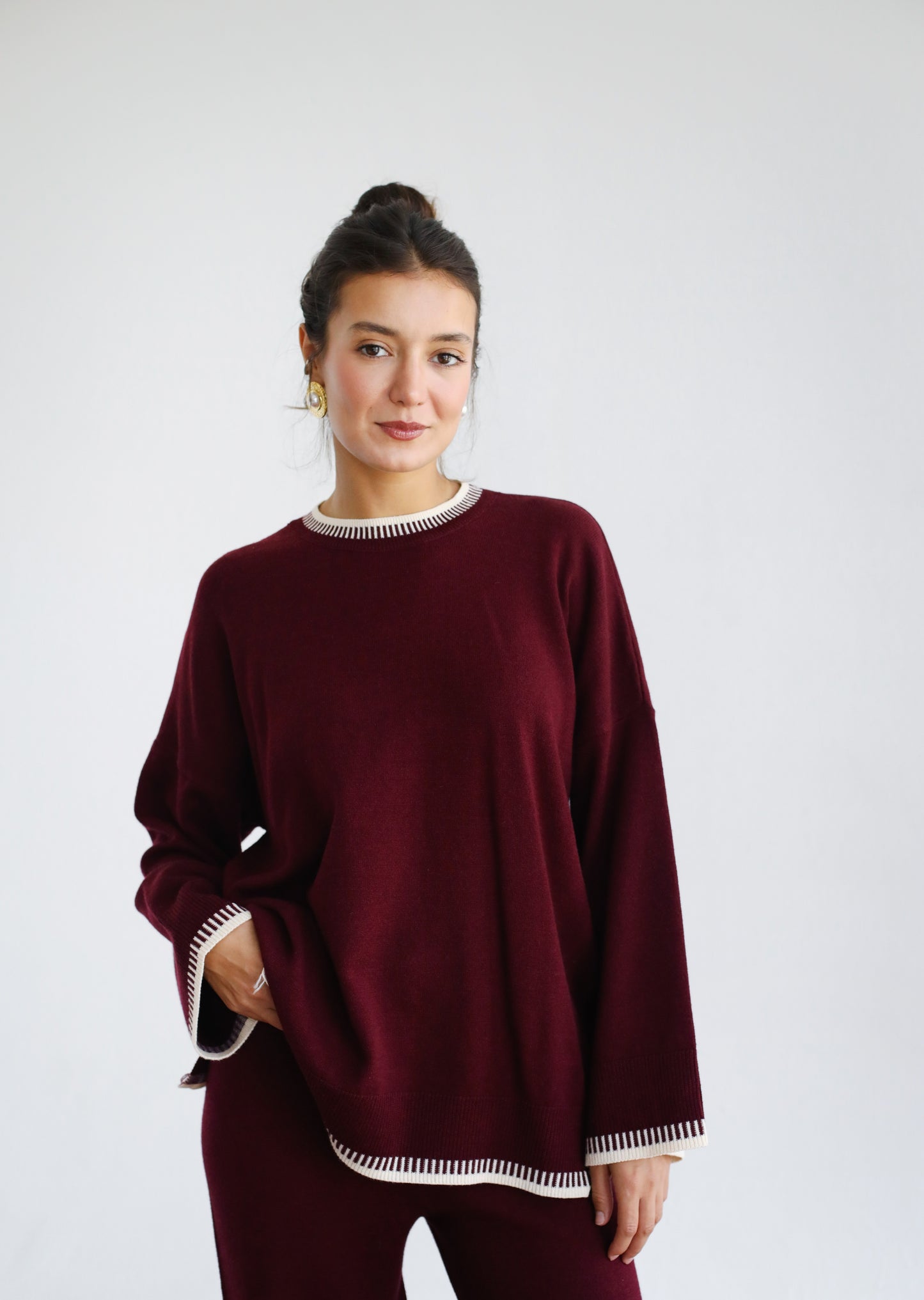 Minding My Business Knit Set - Burgundy