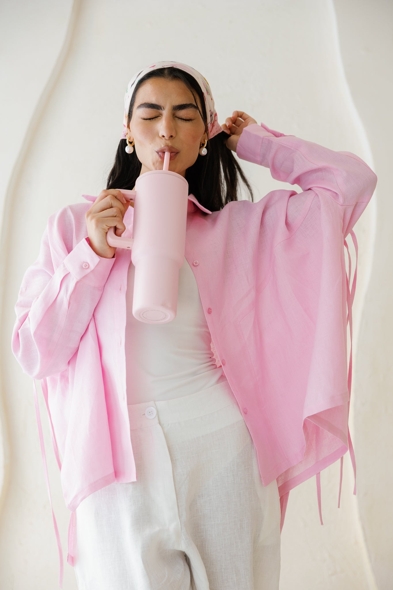 Summer Smiles Linen Top - Powder Pink