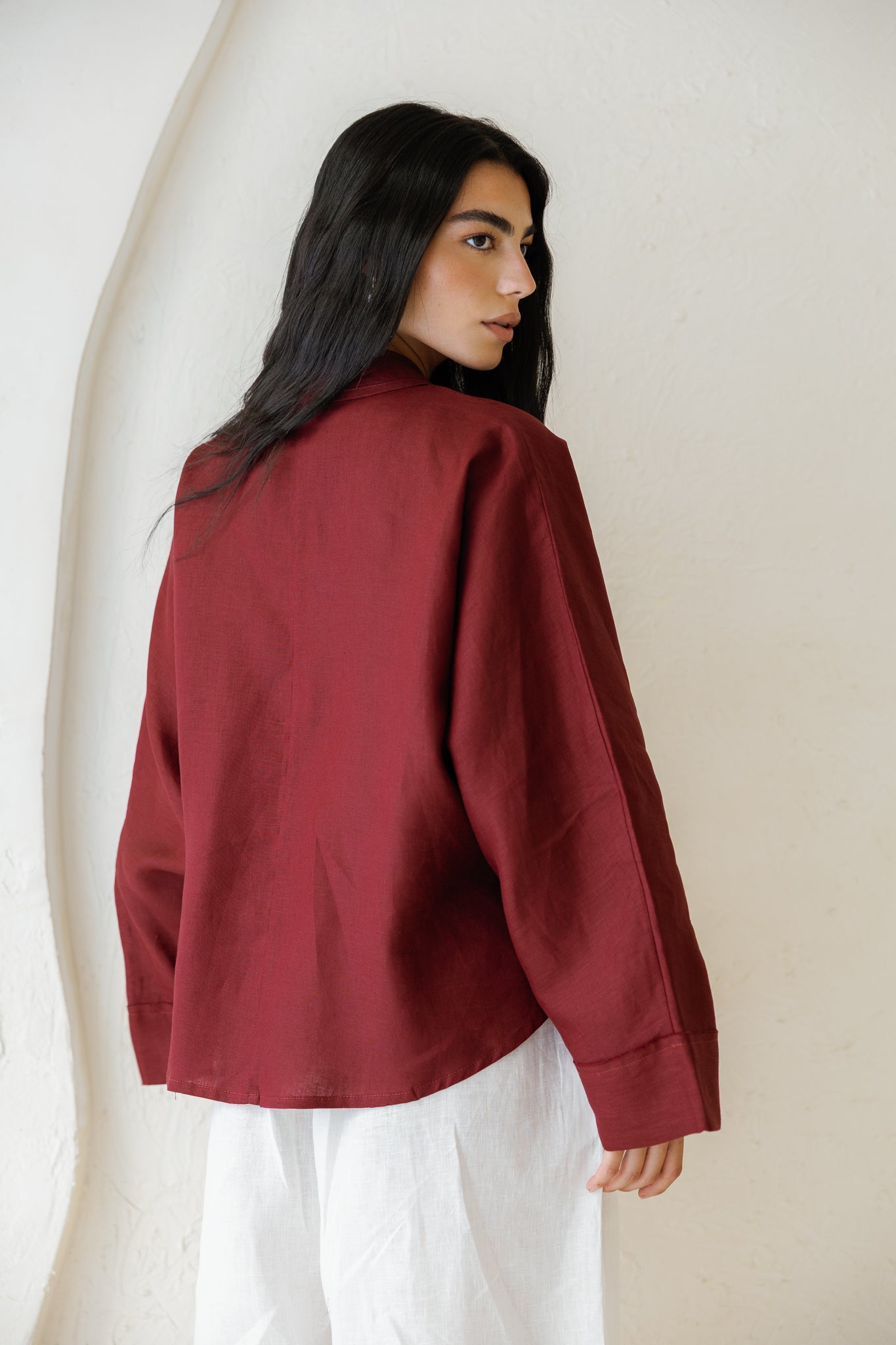 Such A Dreamy Linen Top - Burgundy