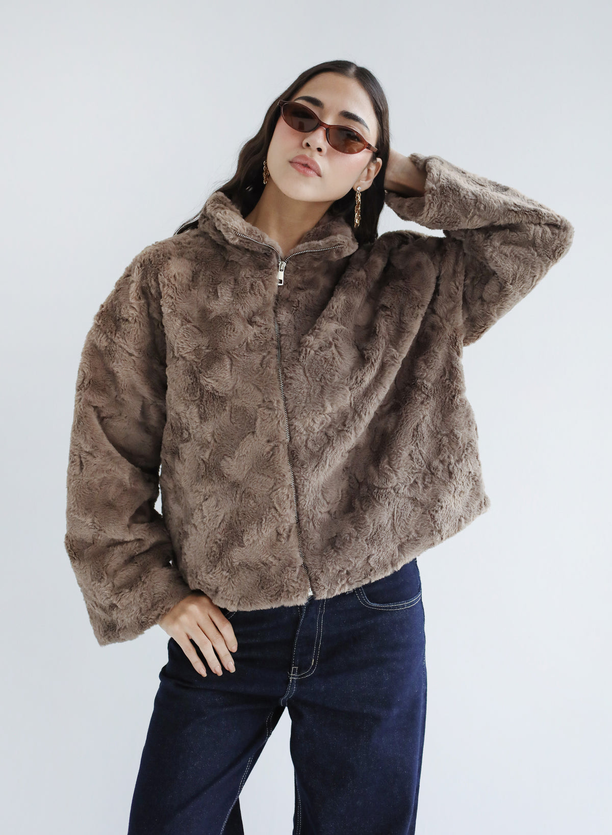 Mixed Feelings Fur Jacket in Taupe