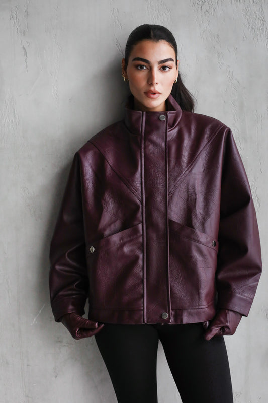 Game Changer Leather Jacket - Burgundy