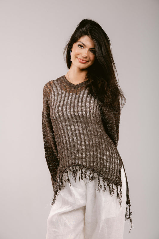 By The Beach Crochet Top - Brown