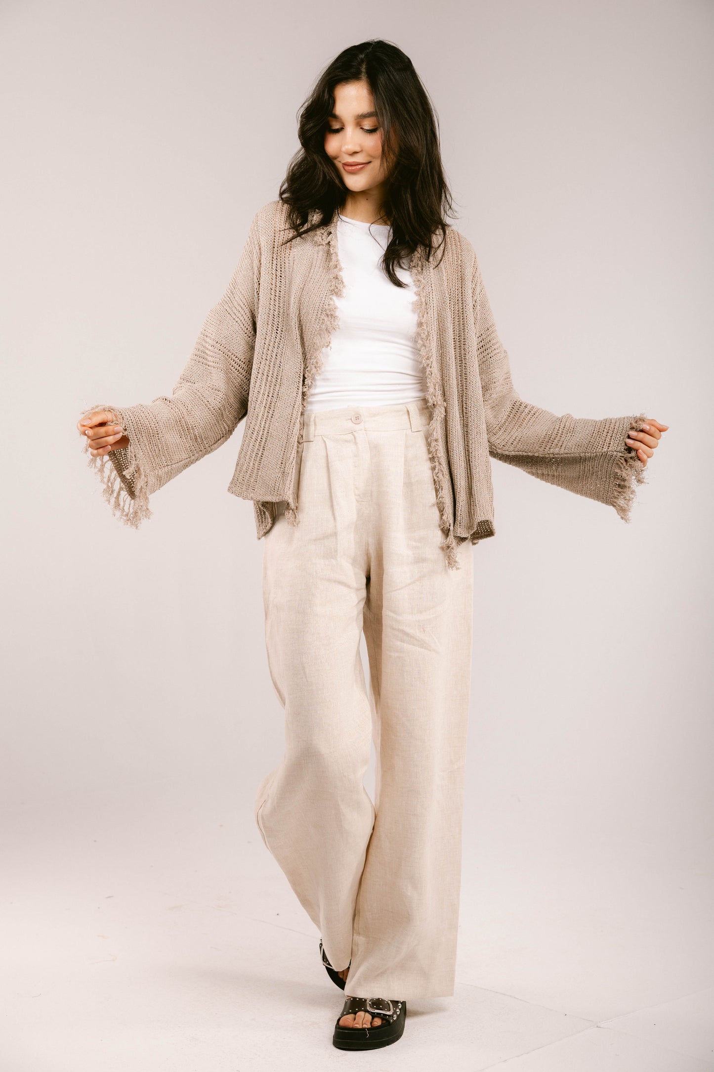 Brighter Days Crochet Cardigan - Taupe