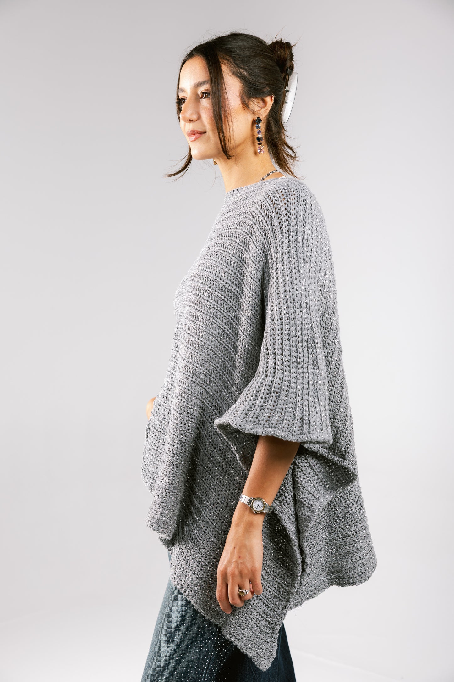 Seen At Sunset Crochet Cape in Grey