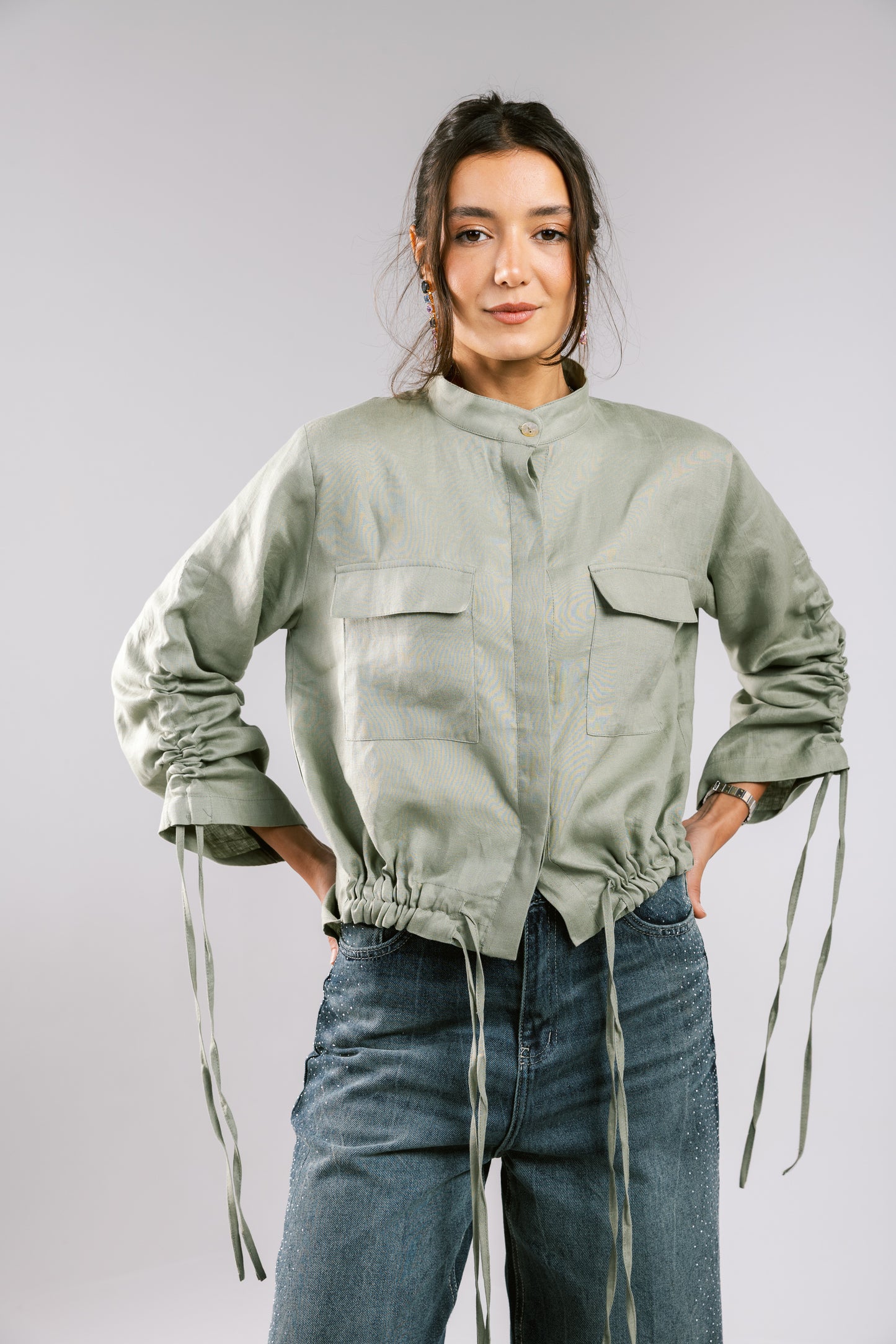 Pretty Fringes Linen Shirt - Mint