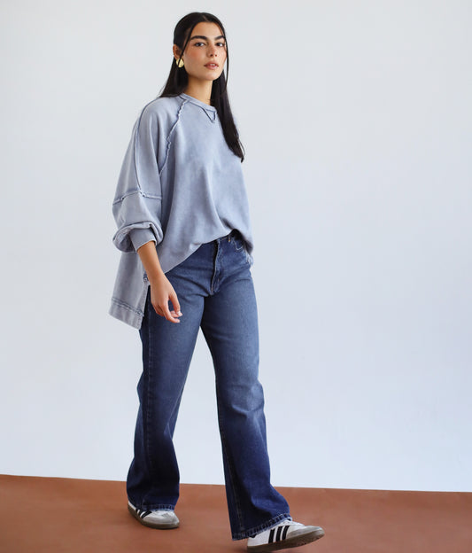 Wide-Leg High-Waist Jeans in Blue