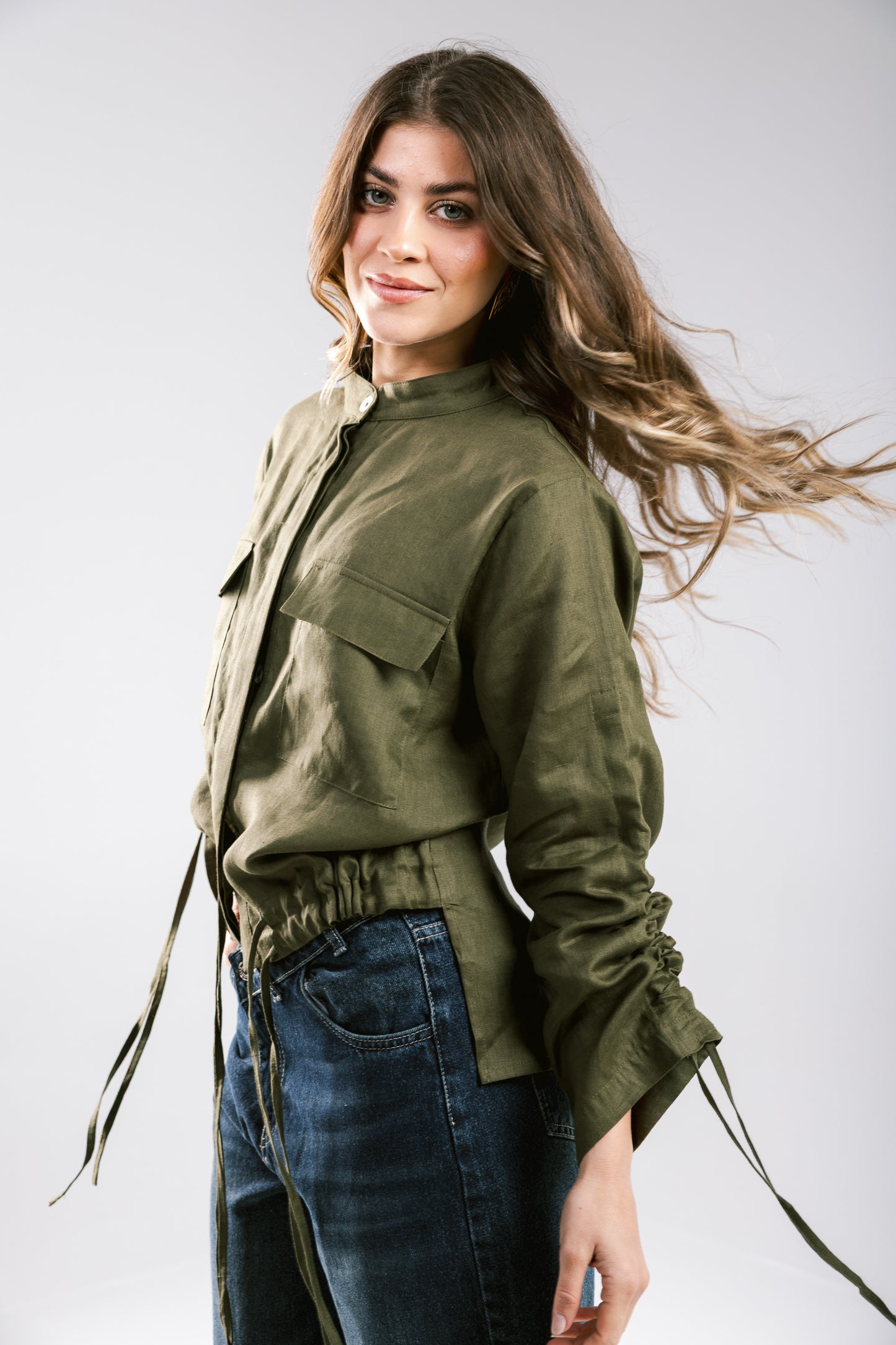 Pretty Fringes Linen Shirt - Olive