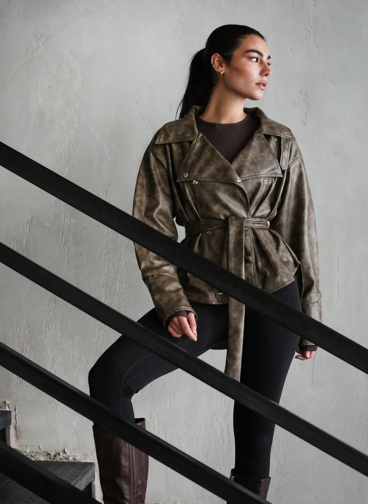 Not Your Basic Leather Jacket - Army Taupe