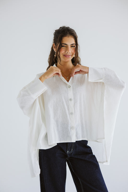 City Diaries Linen Cape in White