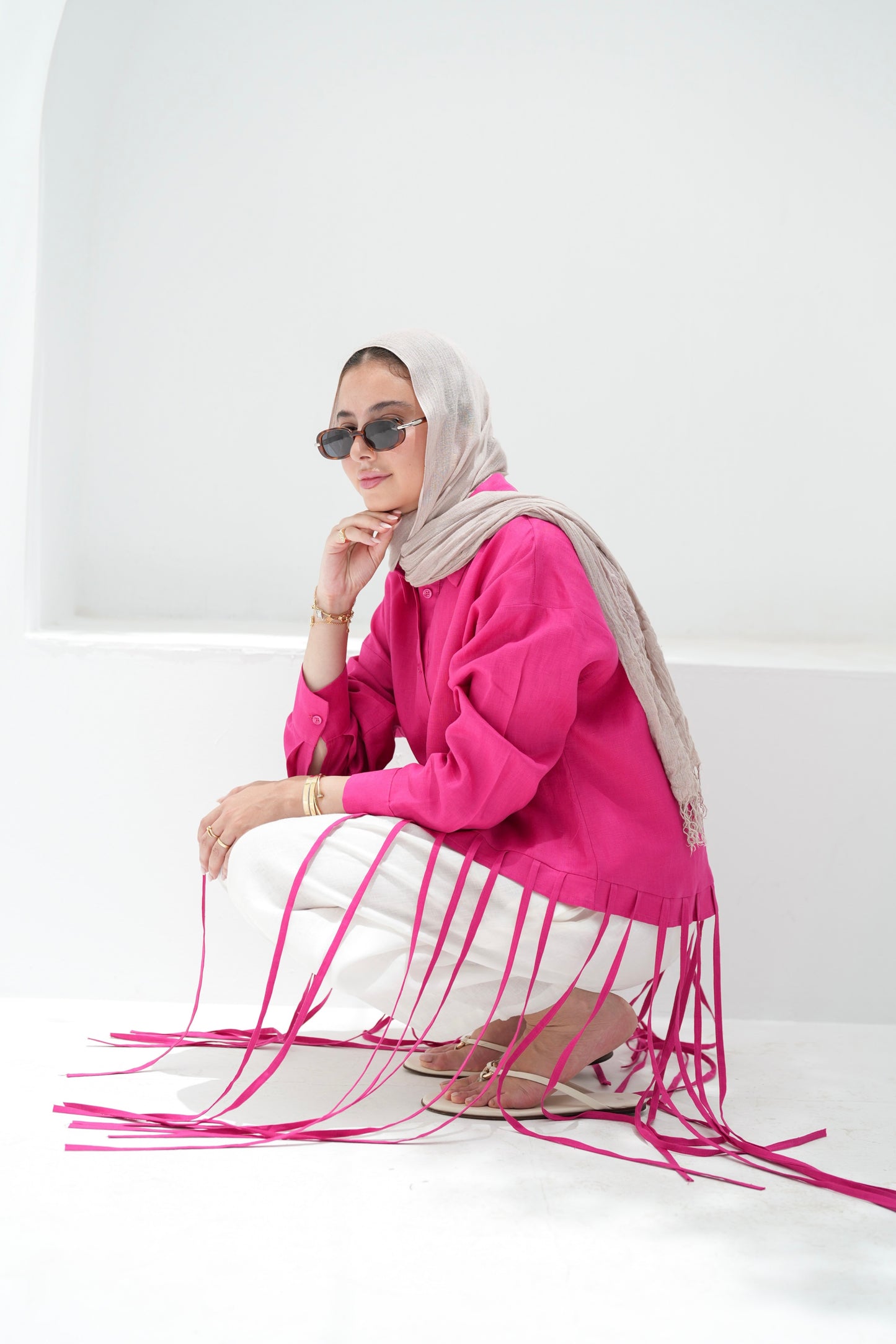 Girl’s Girl Linen Top - Fuchsia
