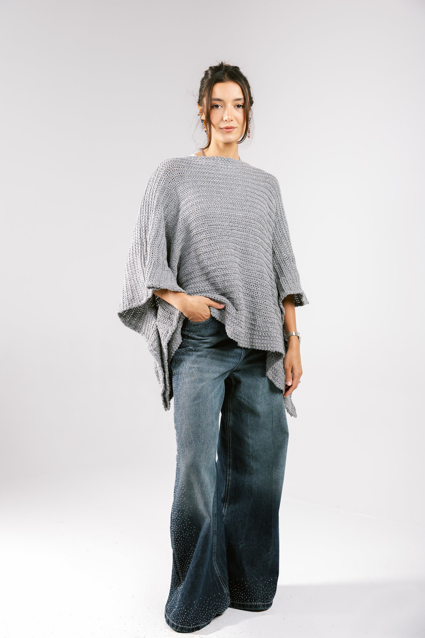 Seen At Sunset Crochet Cape in Grey