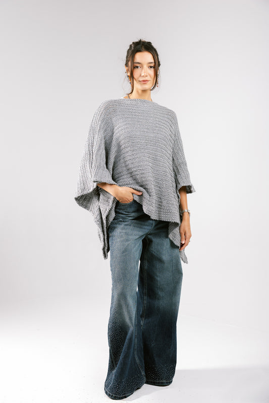 Seen At Sunset Crochet Cape in Grey