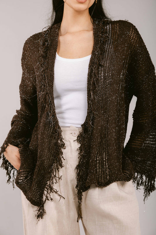 Brighter Days Crochet Cardigan - Brown
