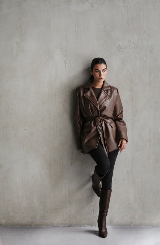 Going Places Leather Blazer (Long Version)  - Brown