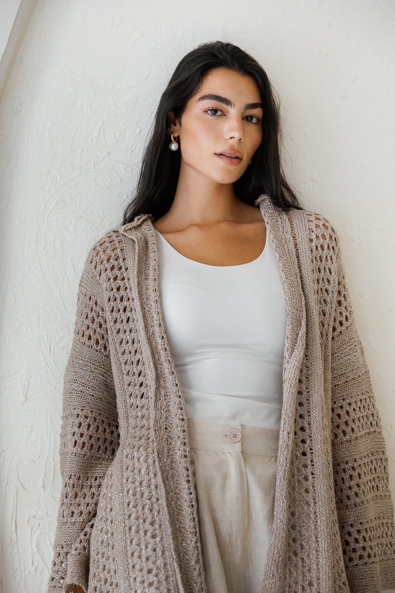Golden Hour Crochet Cardigan - Taupe