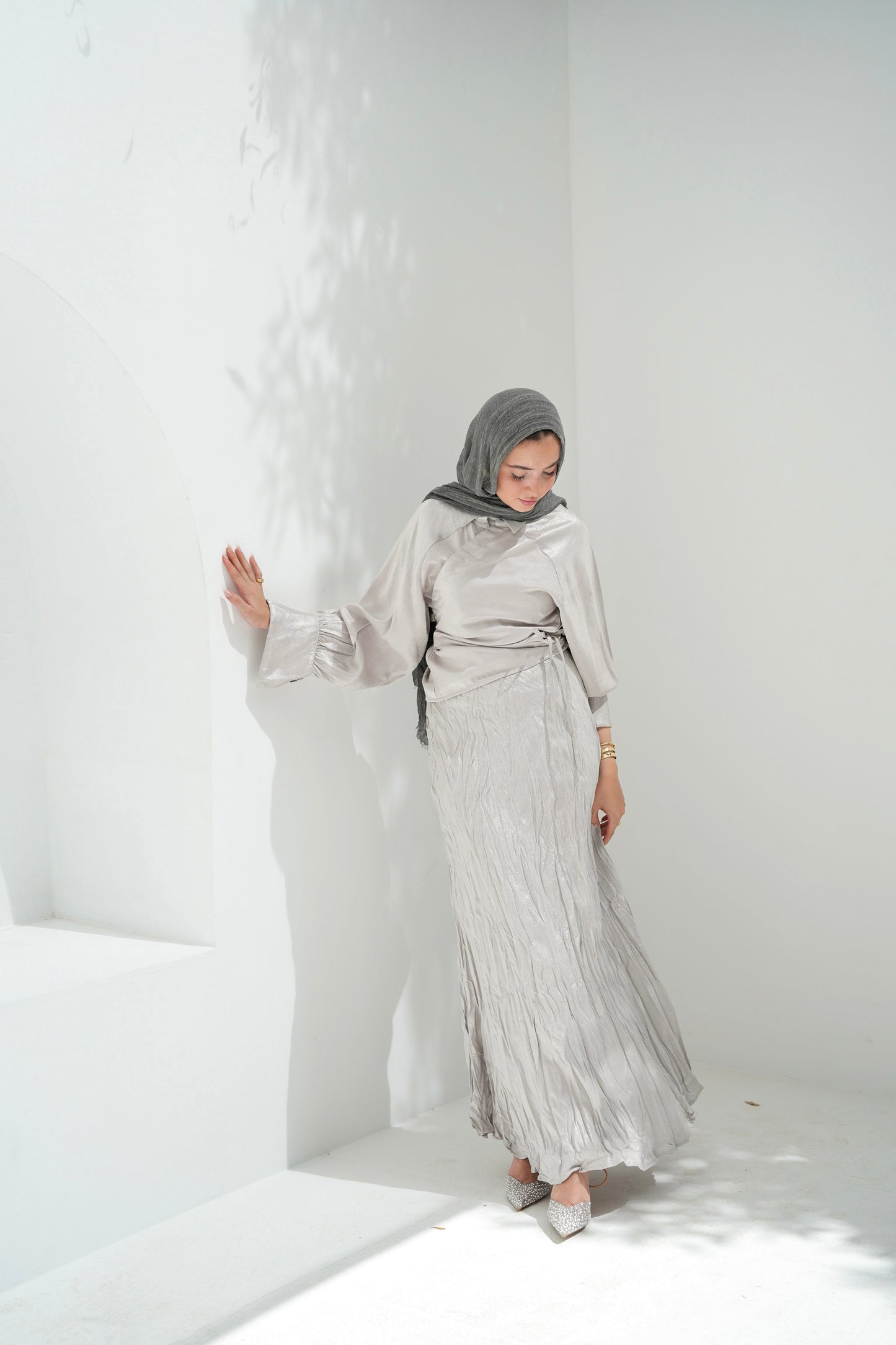 Crushed Shimmery Skirt in Silver
