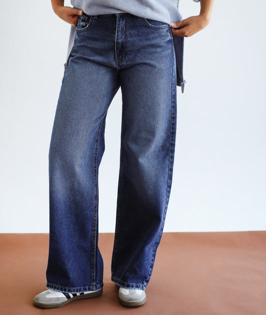 Wide-Leg High-Waist Jeans in Blue