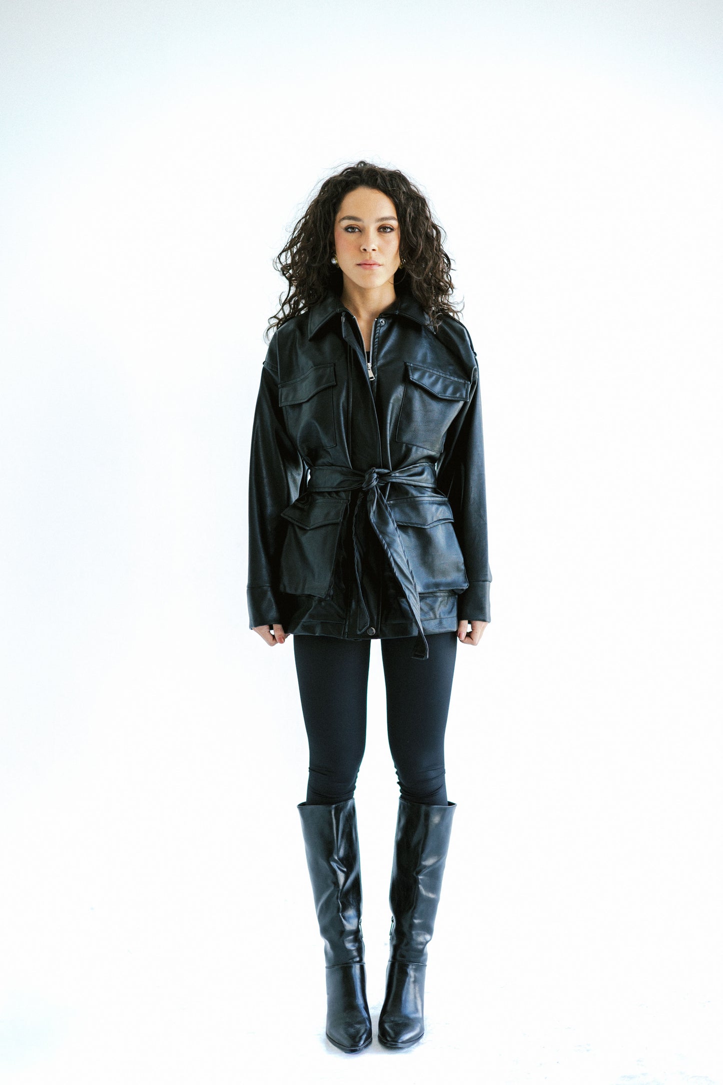Fearless Belted Leather Jacket - Black