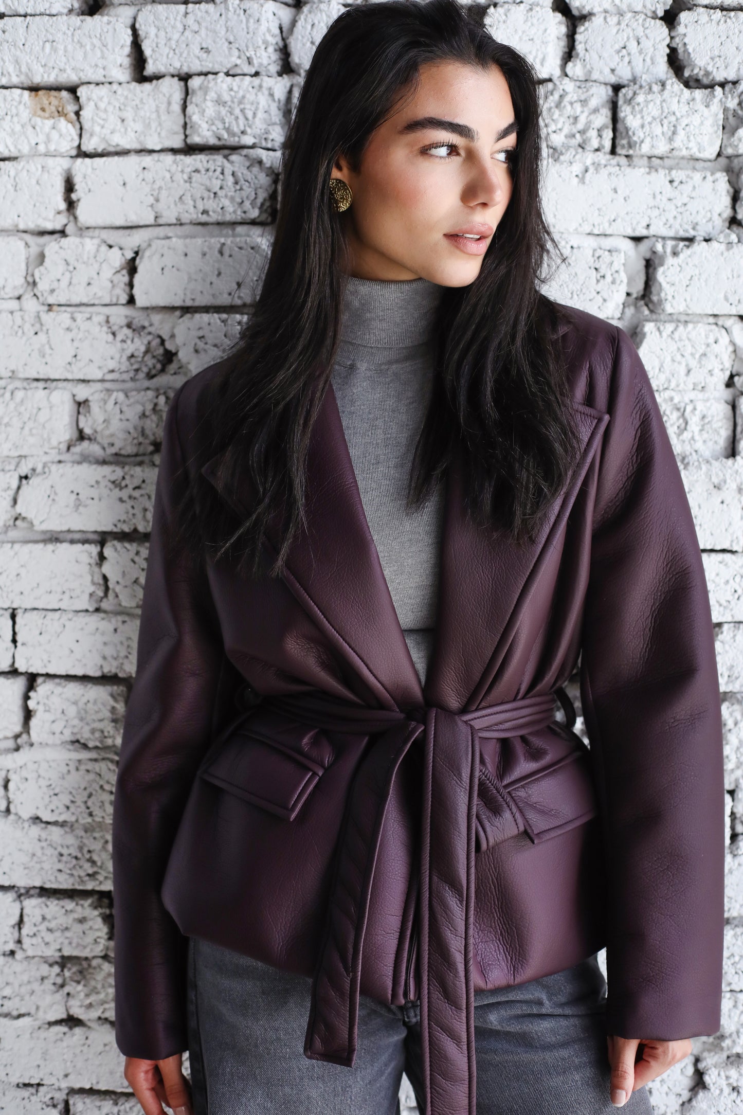 Going Places Leather Blazer - Burgundy