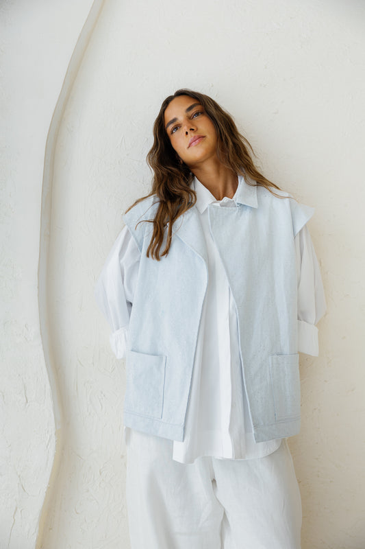 You Have My Heart Denim Vest - Light Blue