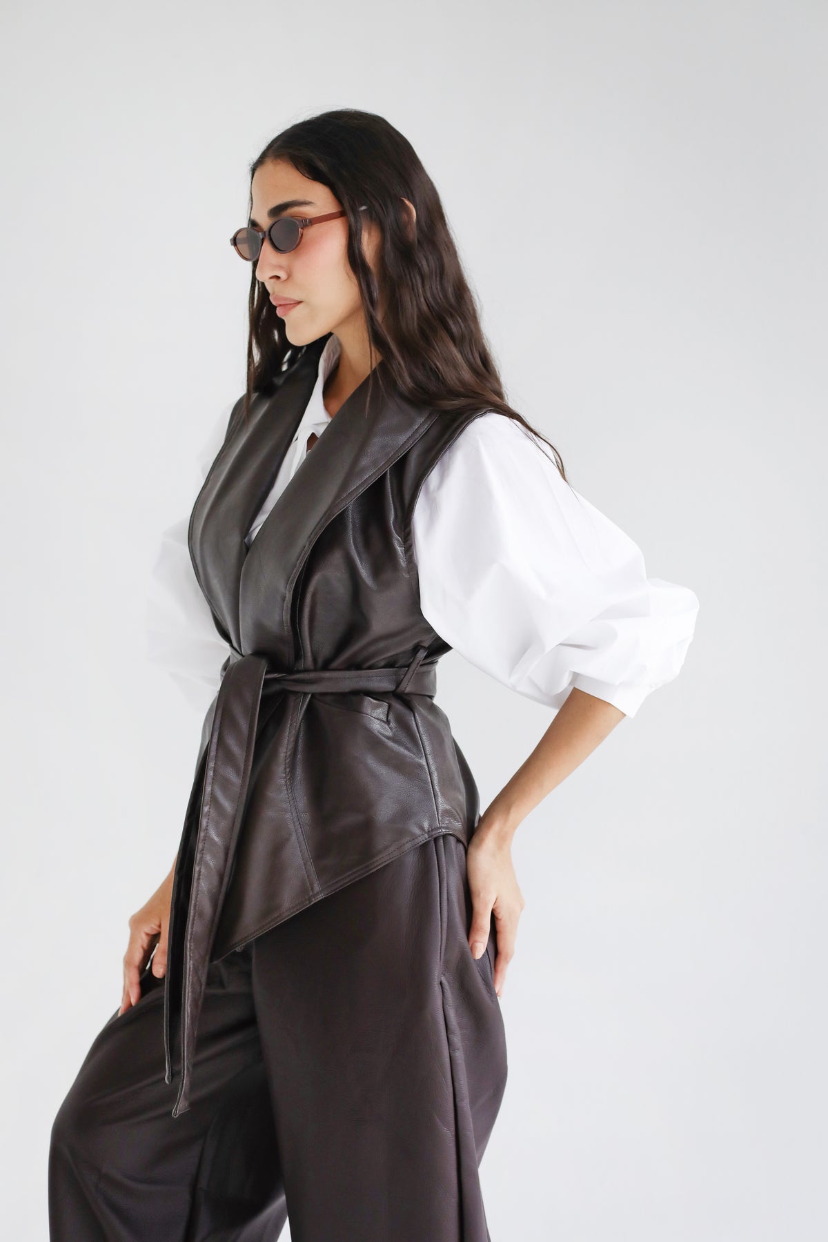 Smart Move Leather Vest in Brown