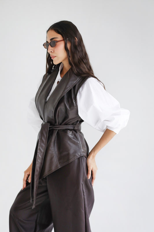 Smart Move Leather Vest in Brown
